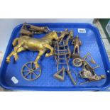 Gilded Cast Metal Figure of Horse, 16cm high; later craftsmen figures:- One Tray