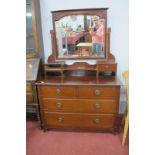 A Mahogany Dressing Table, circa 1900, with poker work flowers to swing mirror frame, period brass