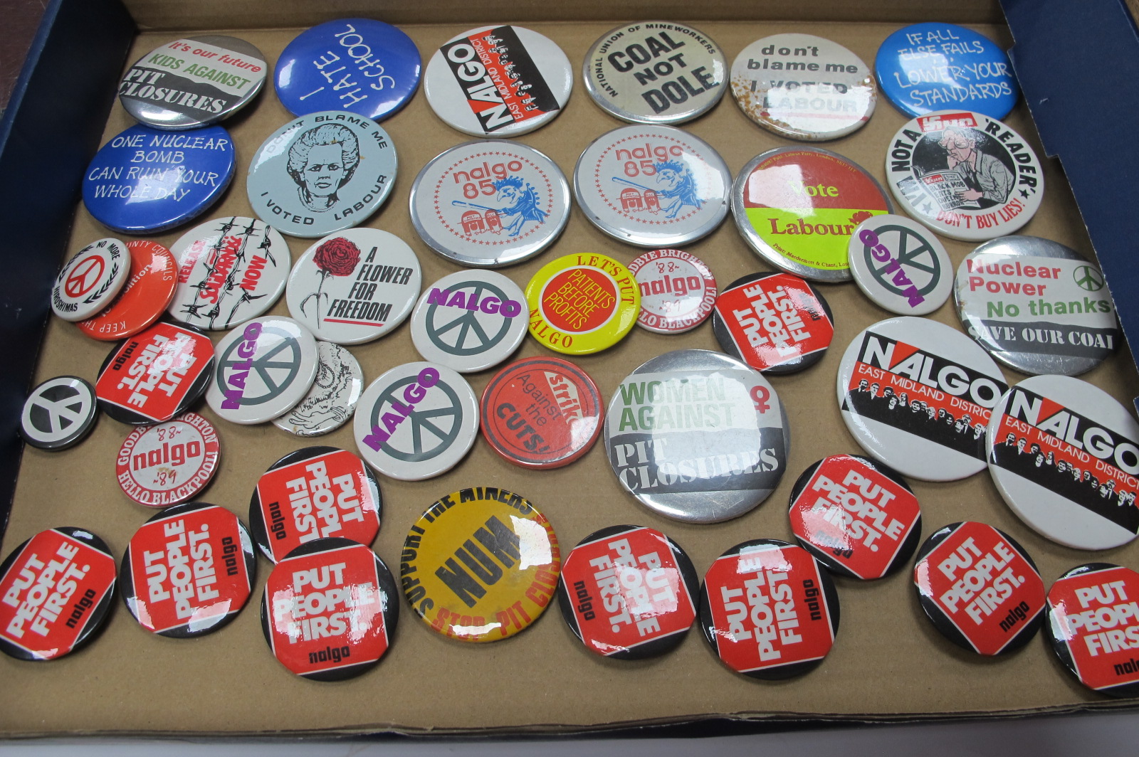 Tin Badges - Kids Against Pit Closures, Nalgo, Support The Miners, Coal Not Dole, I'm Not a Sun