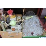 Stoneware Jars, foot warmers, onyx effect lamp, glassware, etc:- Two Boxes.