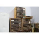 Three Sets of XIX Century Pine Specimen Drawers, each having nine drawers, 49cm high x 45.5cm