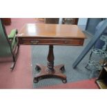A XIX Century Mahogany Pedestal Table, with single drawer to rectangular top, on turned support,