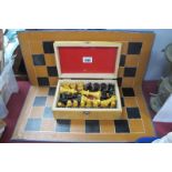 Turned Wooden Chess Set, The Kings, 8cm high, in box with board.