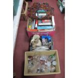 Antique Reference Books, mirror, jug, glassware, light shade, etc:- Three Boxes