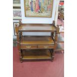 A Late XIX Century Walnut Dumb Waiter, with fluted melon finial's, gallery to top shelf, twin