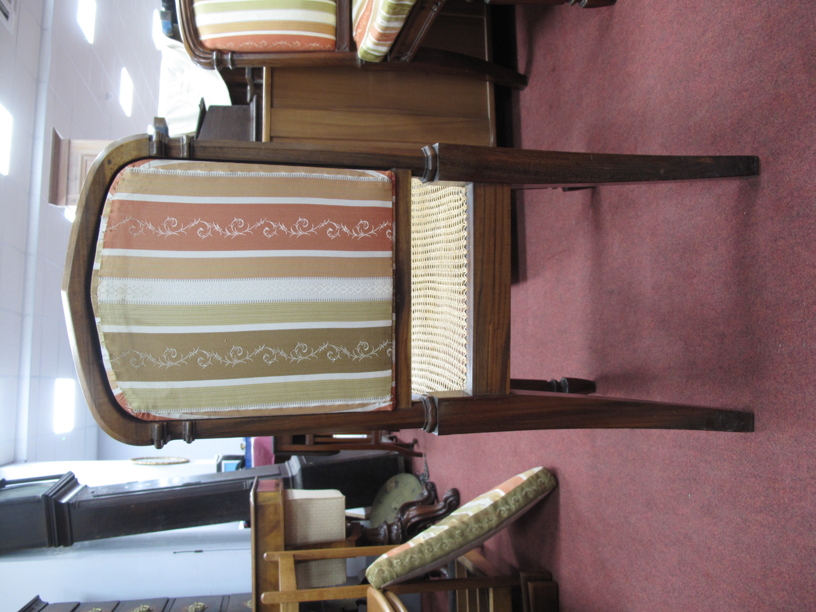 A Set of Four William IV Rosewood Chairs, with reeded top rails, upholstered centre panels and caned - Image 4 of 6