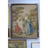 XIX Century Tapestry, Ladies in Conversation, 81.5 x 63cm, oak framed.