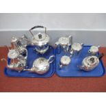 A Walker & Hall Plated Tea Pot on Burner Stand, of simple Dresser style, together with hotel ware, a