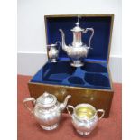 A Highly Decorative c.Late XIX Century W & G Sissons Plated Four Piece Tea Set, each allover foliate