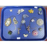 A Small Collection of Ornate Brooches, including diamanté, floral, cameo style, etc:- One Tray