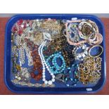 Assorted Costume Jewellery, including bead necklaces, bangles, pendants on chains, etc :- One Tray