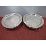 A Pair of Continental Plated Dish Warmers, each of circular form with side loop handles, raised on