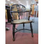 A XIX Century Ash-Elm Windsor Chair, with hooped back, pierced splat, on turned legs united by