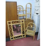 Two Bamboo Bedside Tables, with matching small whatnot and mirror. (4)