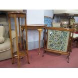An Edwardian Style Jardiniere Stand, mahogany fire screen with a wool work panel, and a mahogany