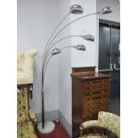 Chromed Futuristic Five Branch Standard Lamp, on circular marblette base - untested - sold for parts