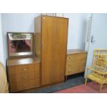 Meredew Walnut Bedroom Suite:- comprising wardrobe with attached dressing table and a chest of