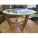 G-Plan Teak Circular Coffee Table, circa 1970's, with shaped cruciform base and glass inset to