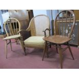 A XX Century Ash Caned Back Bedroom Chair; together with one other, Ercol style chair. (3)