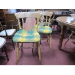 A Set of Four XIX Century Style Kitchen Chairs, with pierced splats on turned legs, united by