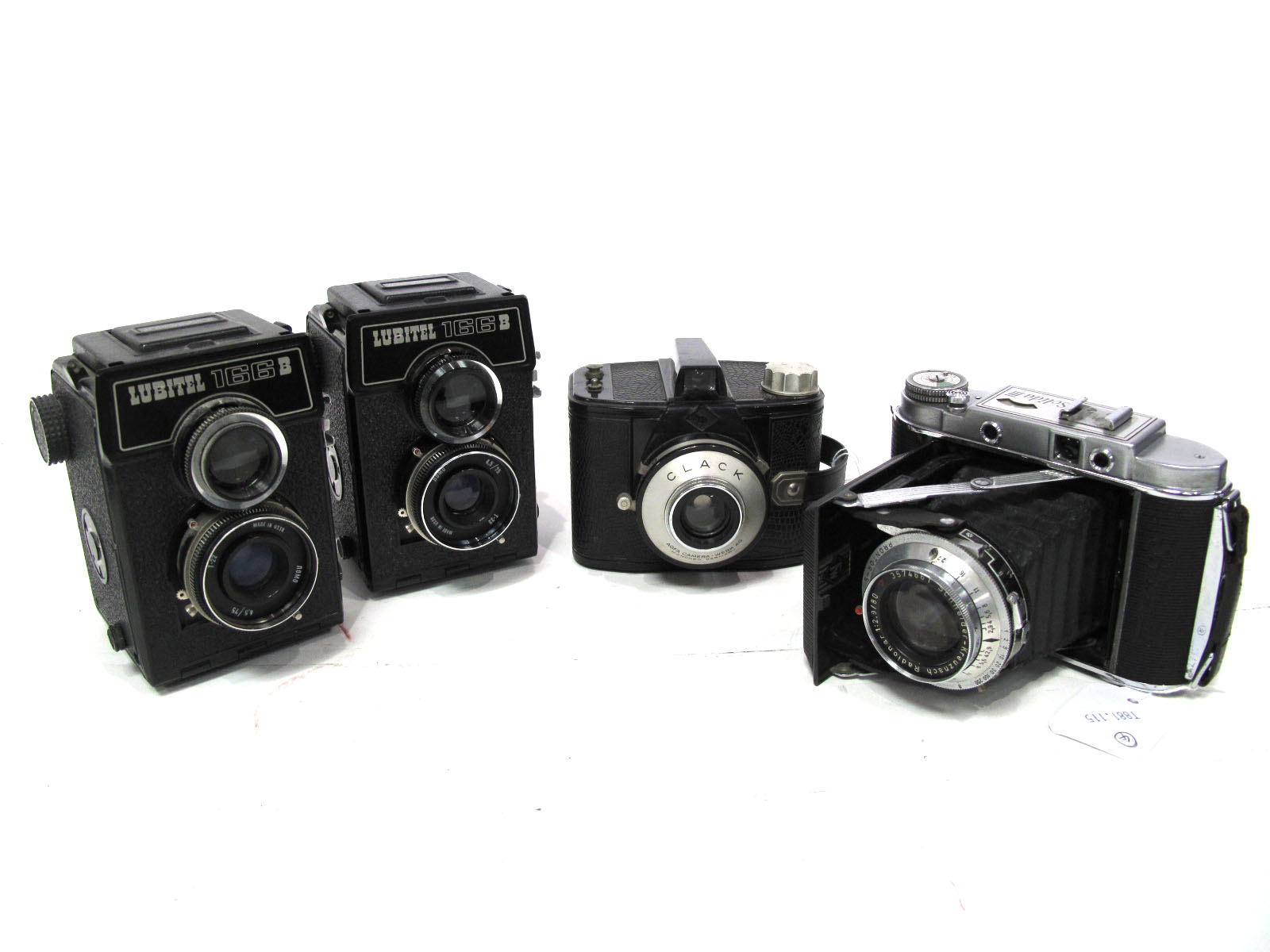 Lubitel 166B Box Camera x 2, AGFA Clack Camera, Solida 3 German Bellows Camera. (4)