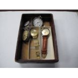 Two Vintage Pocketwatches, (key wound and wind-up); plus two enamel faced fob watch movements (one