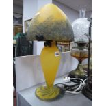 Art De France Yellow Mottled Glass Table Lamp, having mushroom shade, (in the Art Nouveau manner),
