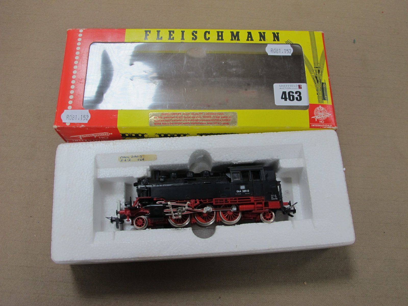 A Continental 'HO' Scale 2-6-2 'DB' 064 389-0 Locomotive, by Fleischmann, used, boxed.