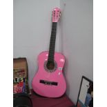 An Elevation Model W-560 Pink Acoustic Guitar.