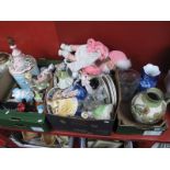 A Sadler Tea Pot, other tea pots, bread crock, cabinet plates doll etc, cut glass vase etc:- Three