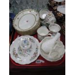 A Cauldon China Dessert Set, comprising oval dish and six dessert plates, Minton 'Haddon Hall'