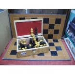 Turned Wooden Chess Set, The Kings, 8cm high, in box with board.