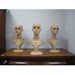 Shops Display Female Busts, in plastic, on triangular base, the head detachable, 50cm high. (3)
