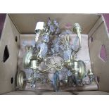 Four Gilded Brass and Glass Wall Lights:- One Box.