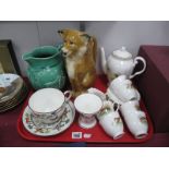 A Tuscan Part Coffee Set, hand painted by Dulcie Vaughan with fox and hunting scenes, comprising