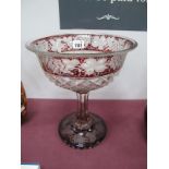 Ruby Flash Glass Pedestal Table Centre, featuring, vine and leaf decoration, 26.5cm high, (