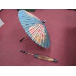 Two Early XX Century Chinese Handpainted Parasols, with bamboo handles. (2)