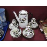Collingwood Coffee Service, featuring exotic bird and foliage, circa 1920's, fifteen pieces.