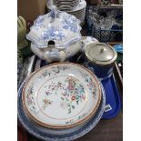 A XIX Century Blue-White Wedgwood Jasper Ware Biscuit Barrel, Poole tea pot, Continental bowl-