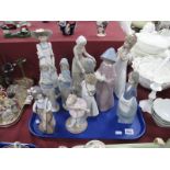Ten Various Nao Figures, including Lady Fetching Water, Surprised Girl, Shy Girl, Ballerina Girl,