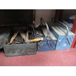 Two Metal Tool Boxes, pliers, clamp, spanners, and a box of tools etc. (3)