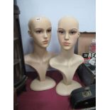 Shops Display Female Busts, in plastic, on triangular base, the head detachable, 50cm high. (2)