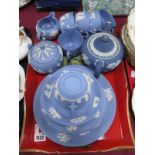 Wedgwood Powder Blue Jasper Teaware, comprising six cups and saucers and tea plates, sugar bowl