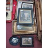 M. Moisand 'Sporting Scene' Print, 6 x 16cm, Baxter and other small prints, plus needlework. (6)