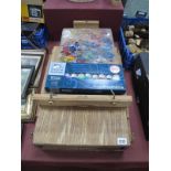 A Reeves Artists Folding Sketch Box/Easel, containing a quantity of oil paints, palette and Winsor &