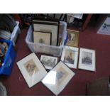 M.C. Bates Etchings, two signed etchings of Wells Cathedral, Lichfield Cathedral, picture frames