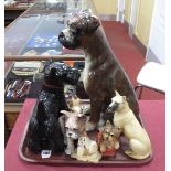 Pottery Dogs, including large Boxer 42cm high.