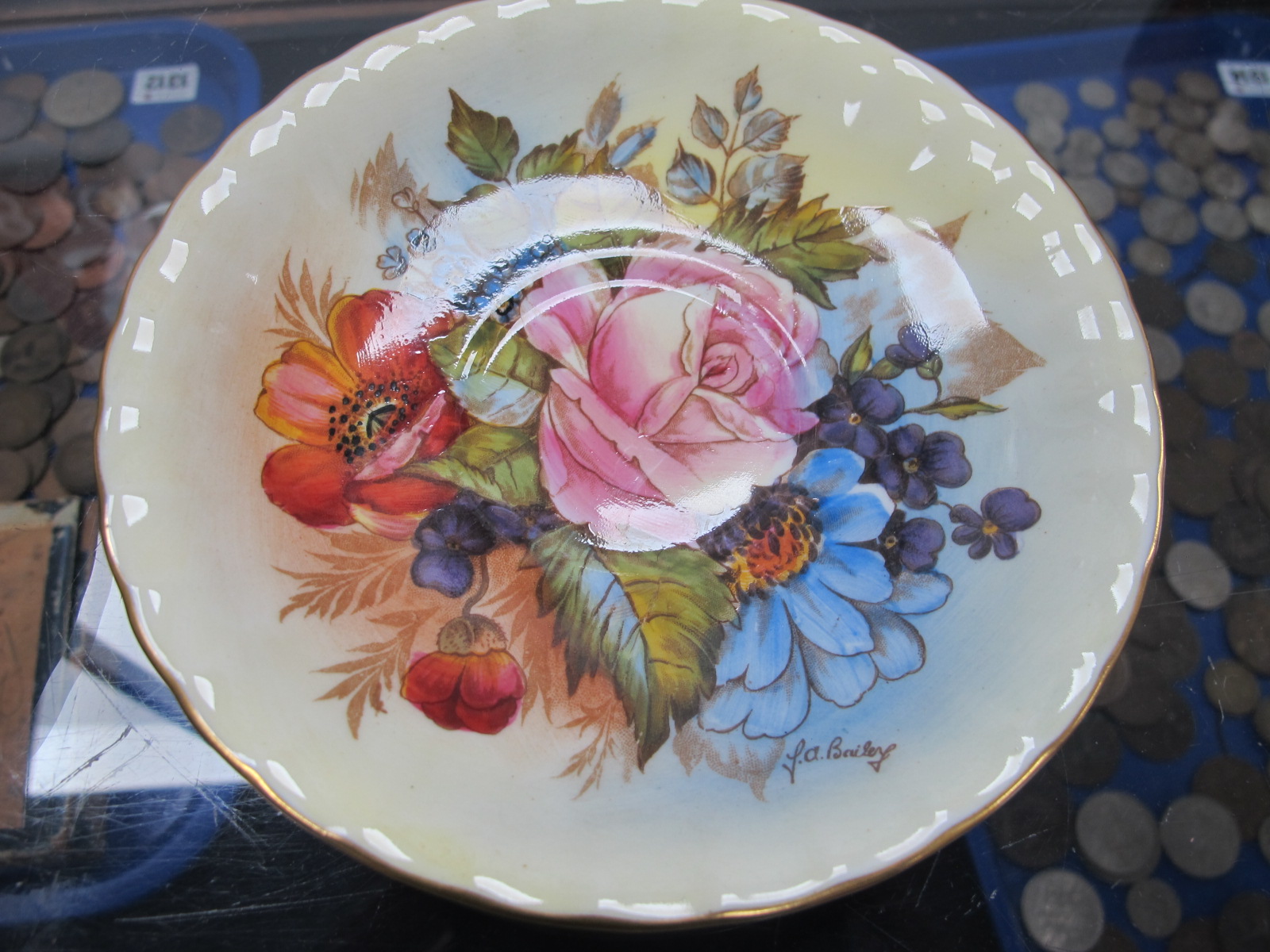 W & R Carlton Ware Jardiniere, pair of Aynsley handpainted cabinet cups and saucers, signed A. - Image 3 of 9