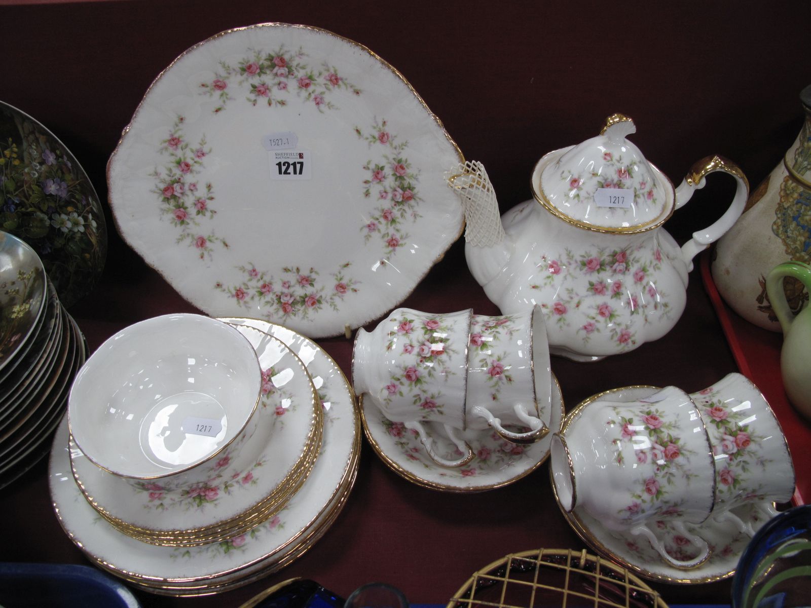 Paragon 'Victoriana Rose' Tea Service, tea pot, sugar bowl, cups, saucers, cake plate, (nineteen