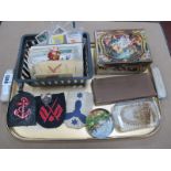 Kensitas Flag Silks, trade cards, scraps, patches, paperweights, tin, etc:- One Tray.